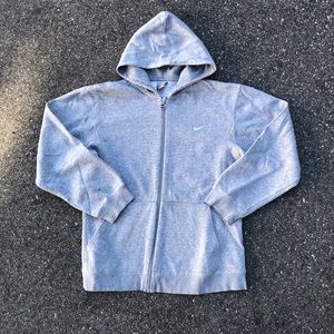 Y2K Grey Nike Zip Up Hoodie Embroidered Swoosh Kids Extra Large